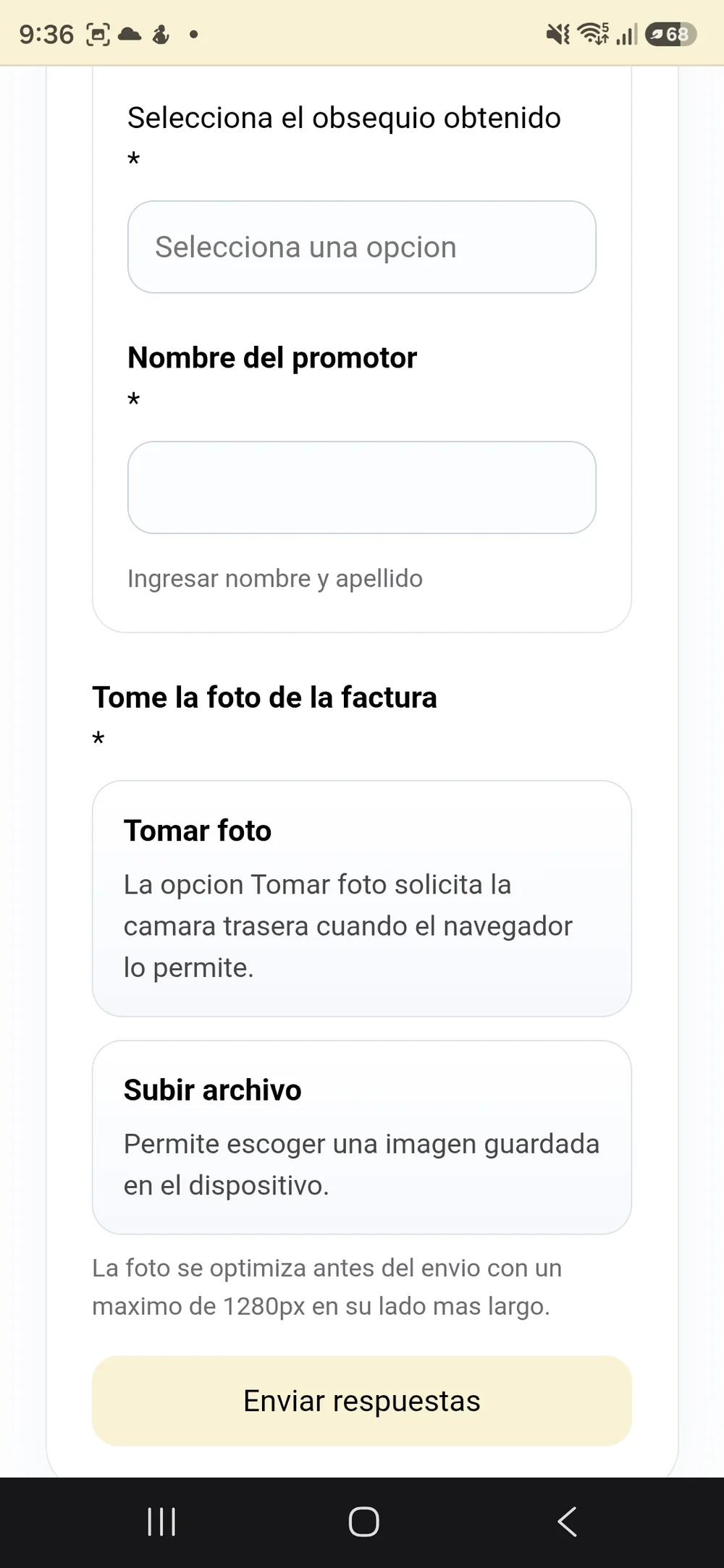 Formulario público real de DATRIX Forms abierto en un teléfono
